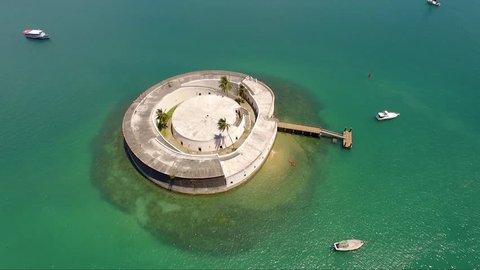 Aerial view of Fort Sao Marcelo Saints Bay (Baia de Todos os Santos) in Salvador, Bahia, Brazil.