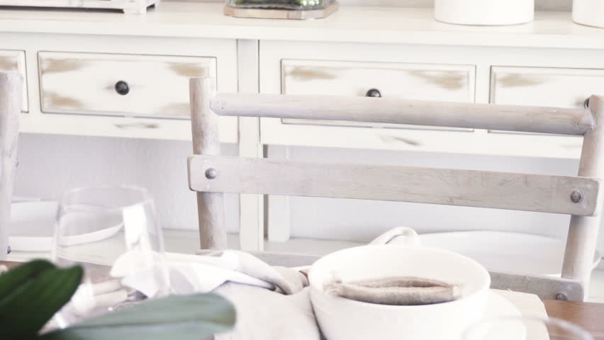 Modern dining room table in luxury house.