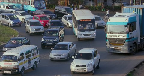 KENYA, NAIROBI - DECEMBER 2016: Traffic At Lusaka Rd & Mombasa Rd Roundabout; Nairobi Kenya Africa