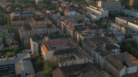 Residential blocks in Budapest - aerial video taken by a drone in sunset