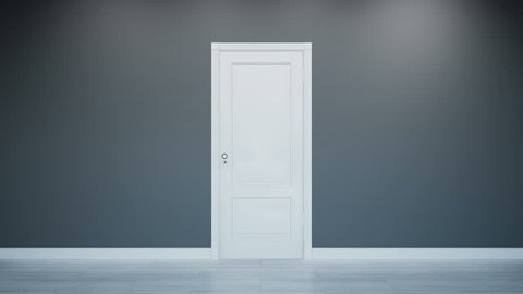 White classic design door opening to green screen. 3d cgi 60 fps animation.