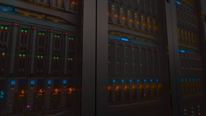 Lamps blinks on servers in modern data center. Loopable 3d animation, seamless loop. Low DOF Royalty-Free Stock Footage #1010081573
