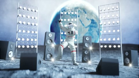 Funny astronaut dancing on the moon. Realistic 4k animation.