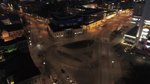 Tallinn / ESTONIA - April 15, 2018: Aerial of Viru intersection / roundabout at the center Tallinn (Viru ring)