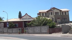 HD high quality summer day video of small coastal harbour town Luderitz attractive German colonial architecture in the Namib Desert Sperrgebiet area in the south of Namibia, southern Africa