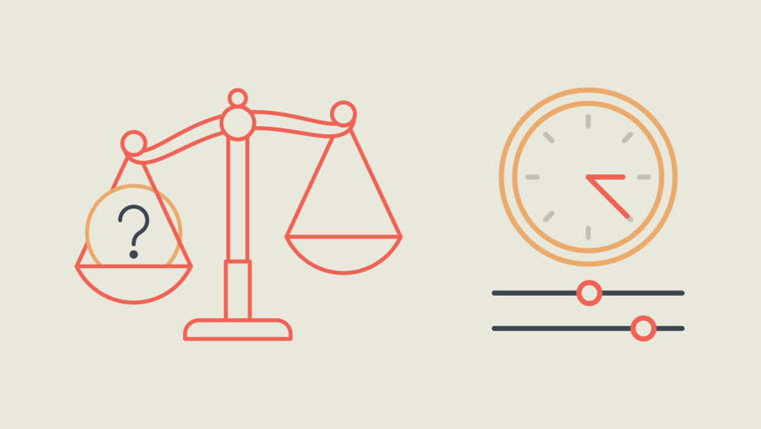 Libra question mark check mark money and clock. Motion Graphics. Animation Video.