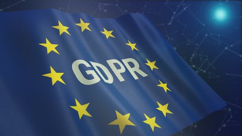 european union flag with text GDPR and an abstract network system on background, concept of general data protection regulation (3d render) loop, alpha mask
