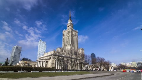 Timelapse of the Palace of Culture and Science in Warsaw, Poland. April, 2017.