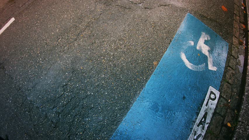 payant signage (translated as paid parking) next to disabled sign parking space in French city