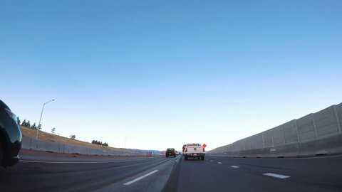 Denver, Colorado, USA-March 18, 2018-POV-Driving on Intestate highway 470 early in the morning.