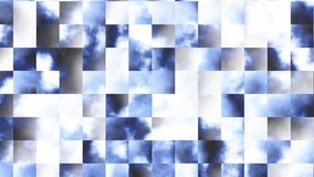 Moving white squares on sky background. Polygonal pixel art style. Looping footage.