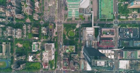 Aerial shot of finacial distict in Taipei city, Taiwan