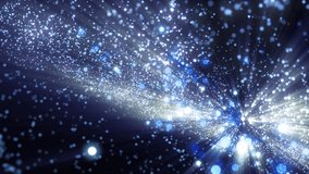 Space blue background with particles. Space azure dust with stars on black background. Sunlight of beams and gloss of particles galaxies.
