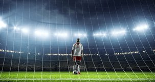 Soccer player show his skiils on a professional soccer stadium. Stadium and crowd is made in 3D and animated