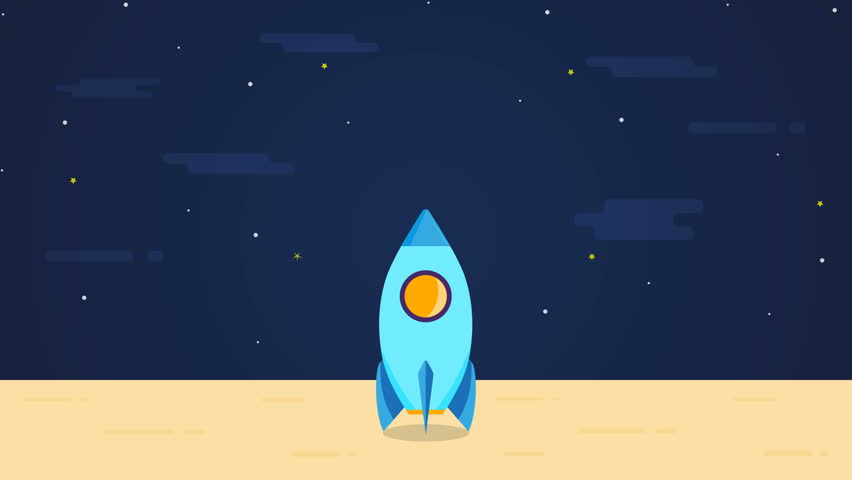 Intro for business startup. Space rocket launch with smoke. Template for you logo in flat cartoon style. Motion graphic | Shutterstock HD Video #1010155394