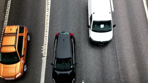 Aerial footage of traffic on highway Essingeleden in Stockholm, Sweden
