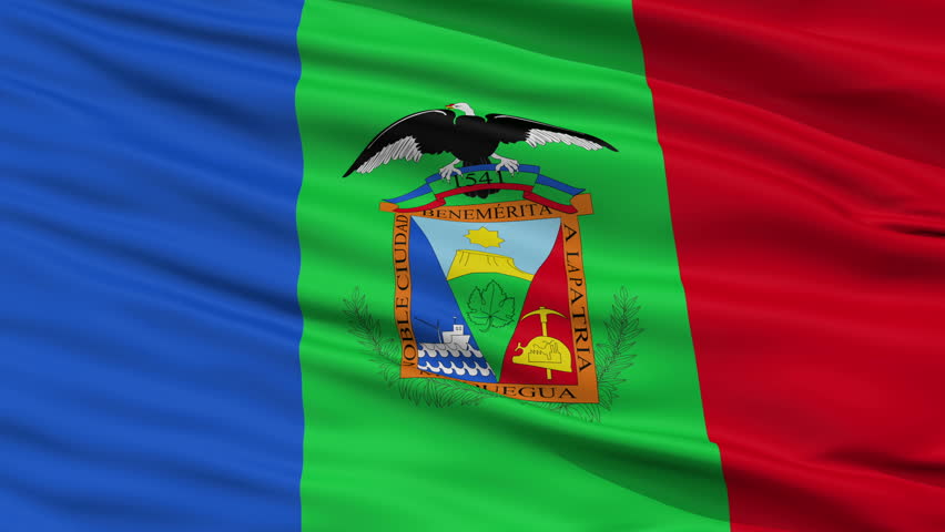 Moquegua closeup flag, city of Peru, realistic animation seamless loop - 10 seconds long