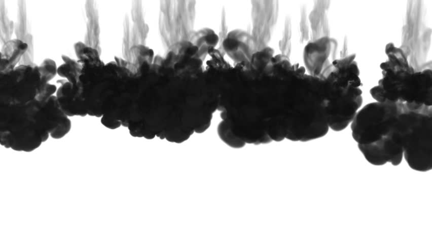 black ink dissolves in water on white background with luma matte. 3d render of computer simulation. V7