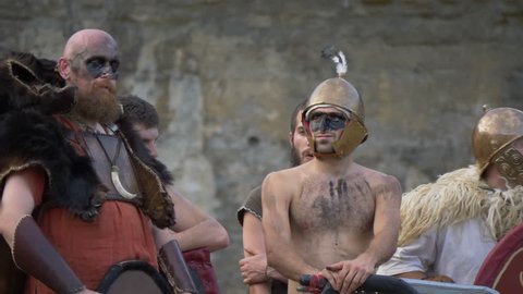 Gaulic warriors in the Roman Gallic war during the reenactment ‘Back In Time’ on July 29, 2017 in Arezzo (Italy)