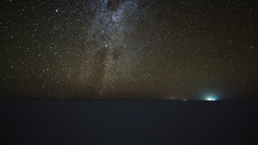 Starry sky timelapse over the salt flat of Salar de Uyuni, Altiplano, Bolivia. Clip version with more salt and less sky