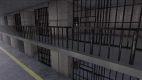 Prison Move Along Side Angle Above. an animation moving along the side of a two level prison block and doors close as they move by - Powered by Shutterstock - Get 15% off with code: PIKWIZARD15