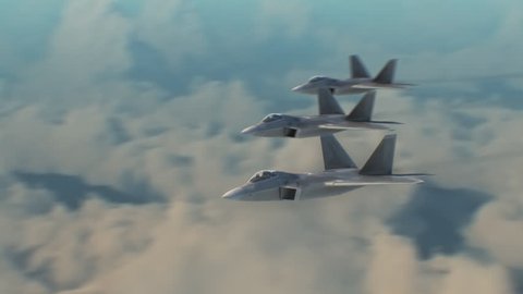 Aerial shot of F22s flying in formation. 库存视频