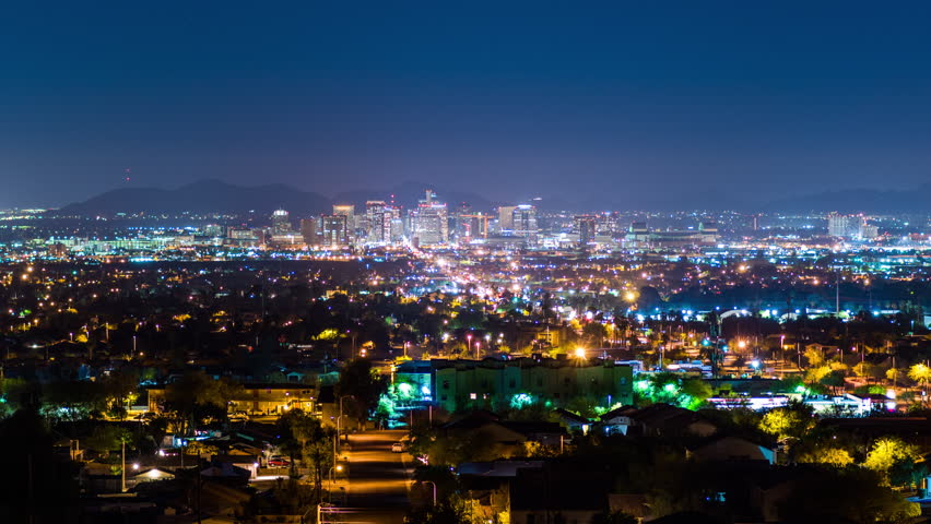 Phoenix, Arizona, USA downtown skyline time lapse at dawn.