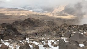 Mountaineers going down to Mount Savalan Mountain House in Savalan, Iran. Savalan is the third highest mountain in Iran.