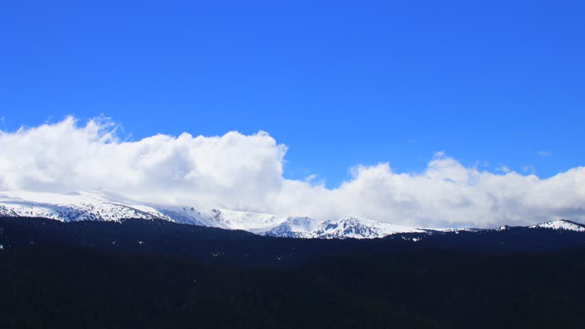 Time lapse of snowy mountains in Pyrenees, Aude in southern of France