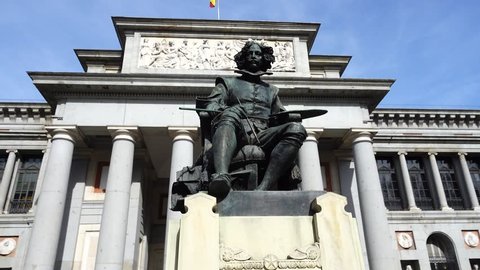 Prado Museum. The bronze statue of Diego Velazquez in Madrid, Spain