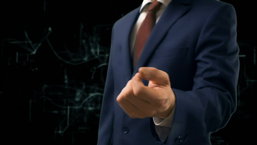 Businessman shows concept hologram Thank you on his hand. Man in business suit with future technology screen and modern cosmic background Royalty-Free Stock Footage #1010213804