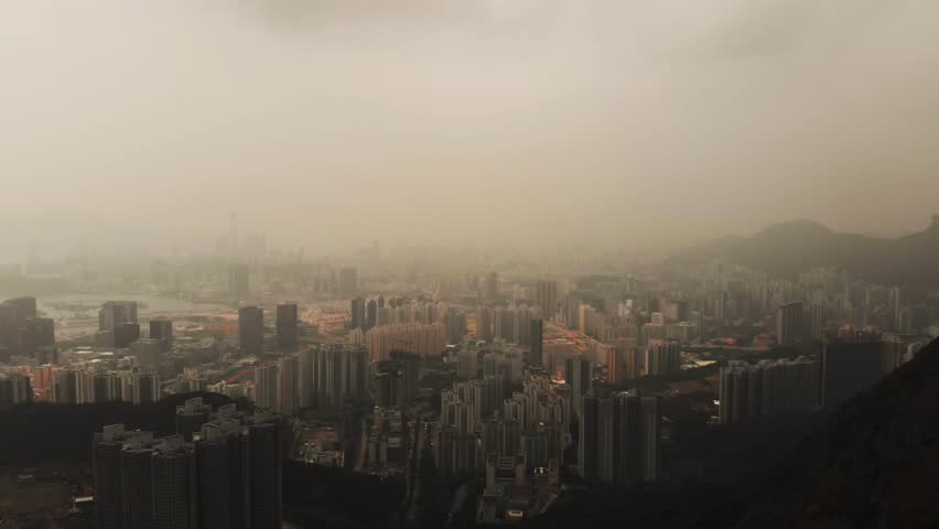 Pollution in HongKong. Aerial view.