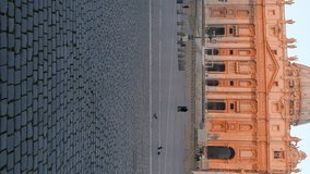 Vertical video. St. Peter Square, at sunrise. Vatican, Rome, Italy
