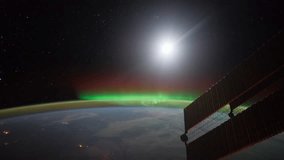 1st Feb 2012: ISS view of ISS Aurora Borealis over the Earth, Time Lapse 4K. Created from Public Domain images, courtesy of NASA Johnson Space Center : http://eol.jsc.nasa.gov, Slide down motion