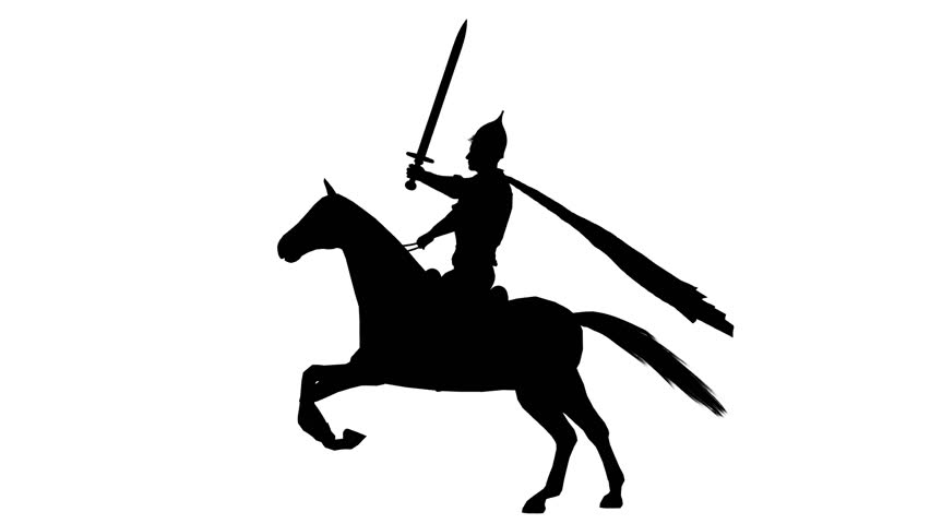 Silhouette of a warrior on horseback. Alpha channel. Alpha matte. 