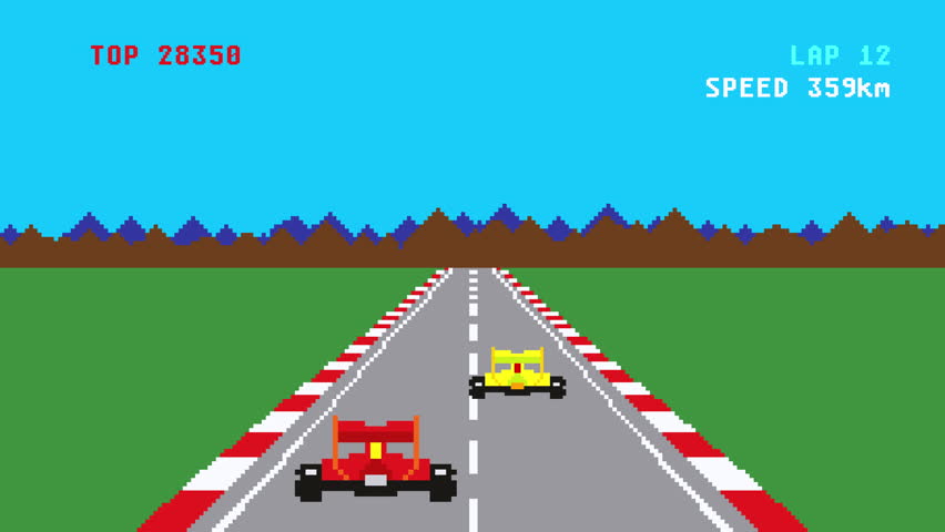 Retro pixel art style race car video game cartoon animation