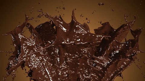 Beautiful Chocolate and Coffee Splashes in Slow Motion and Freeze Motion, Alpha Mask. Flying Through Drops. Useful for Titles and Intro. 3d Animation Food and Health Concept. 4k UHD 3840x2160.