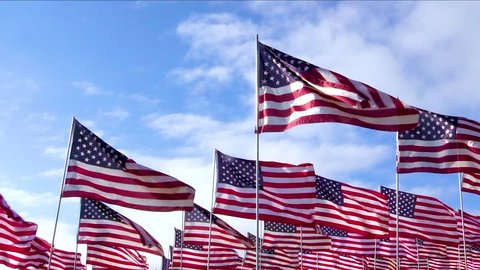 many american usa flags fluttering wind Stock Footage Video (100% ...