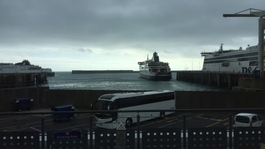 Ship leaving port of Dover cloudy time lapse cloudy October 2017 