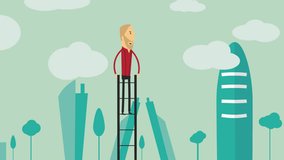 Urban flat design businessman on the top of a ladder looking to the future with a telescope