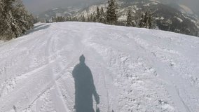 4K. Mountain skiing .Skier,skis,POV  clip