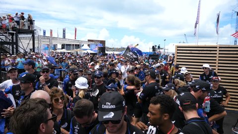 HAMILTON, BERMUDA – JUNE 26: New Zealand supporters celebrating during America’s Cup finals on June 26, 2017 in Hamilton, Bermuda