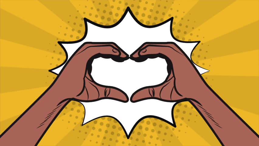 Pop art hands with heart shape HD animation