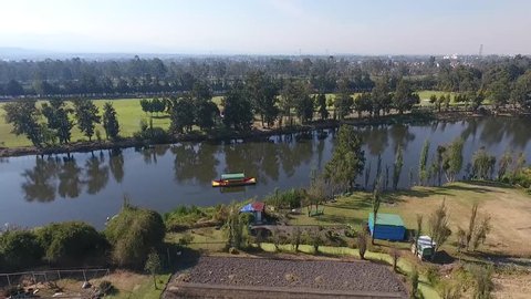 Beautiful Lake Xochimilco in the Valley of Mexico, with its iconic "chinampas" or floating gardens, artificial islands