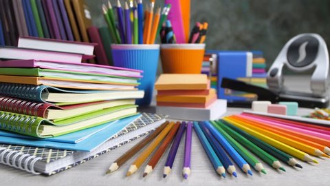 stationery. paper, notebooks, pencils and other school supplies