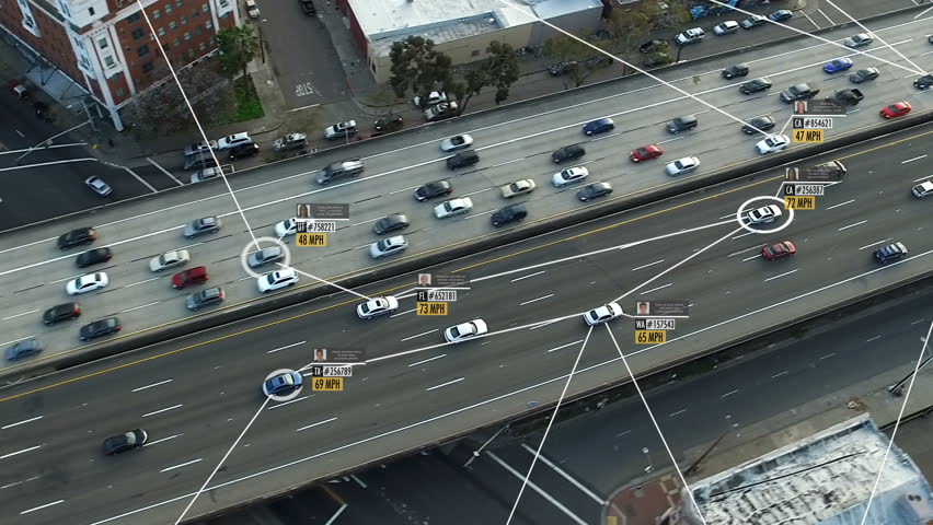 Traffic surveillance system in highway. Connected network. Speed and identity Control System. Future transportation. Artificial intelligence. Blurred data of cars and drivers.
 | Shutterstock HD Video #1010301539