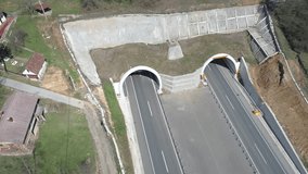 Aerial view of traffic on the new modern highway.
