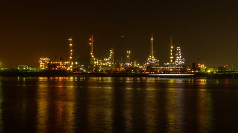 Oil Refinery Station at morning, Thailand. (Time Lapse)