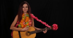 Attractive Guitarist Woman Playing Guitar Performing Instrument Hawaiian Music