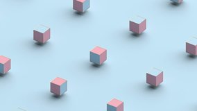 Abstract 3d rendering of geometric shapes. Computer generated loop animation. Modern background with cubes. Seamless motion design for poster, cover, branding, banner, placard. 4k UHD